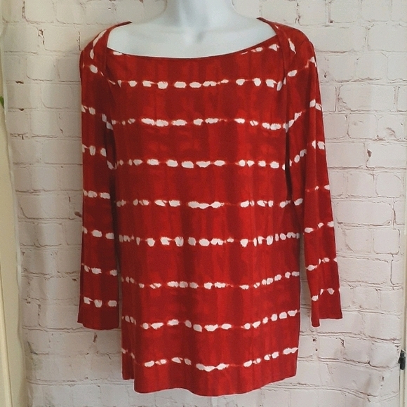 Michael Kors Tops - Michael Kors Red Tie Dye Lg Sleeve Boat Neck Top L